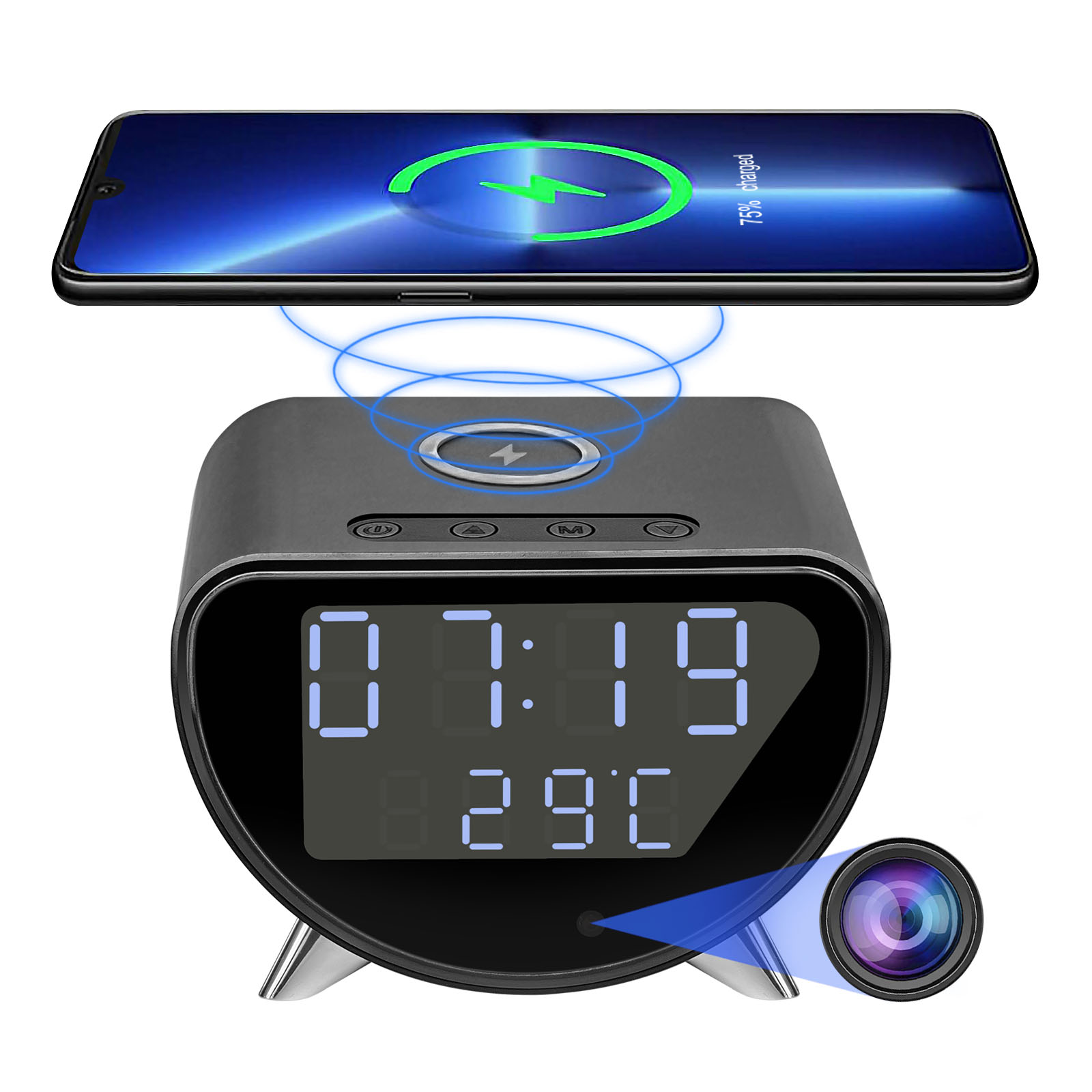 Hidden Camera Clock - Câmera de relógio wi-fi com carregador