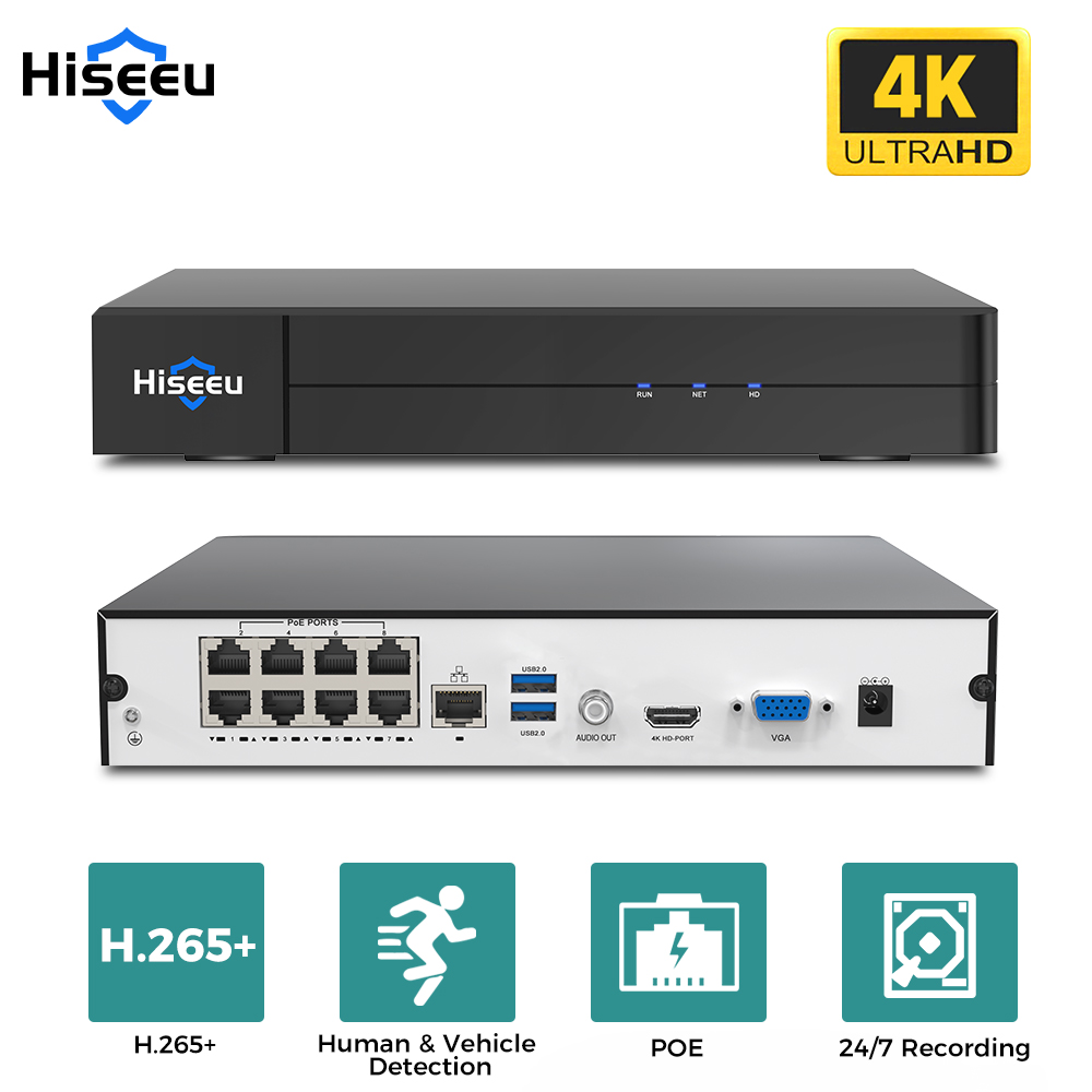 Home Security With Camera - Hiseeu 8CH 4K PoE NVR Rede