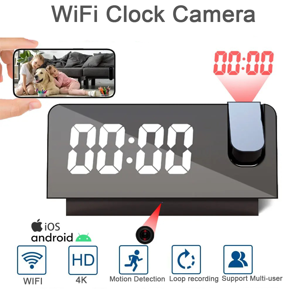Hidden Camera Clock - Câmera de Projeção 4K HD com
