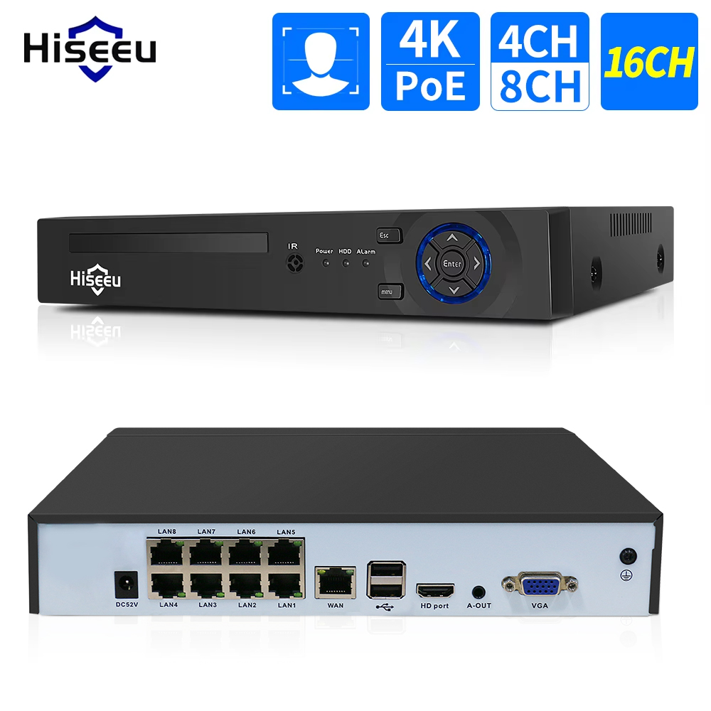 Home Security With Camera - Hiseeu 4ch 10ch 16ch 4k 8mp