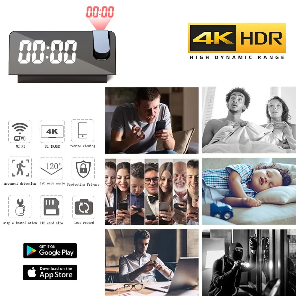 Câmera de Projeção 4K HD com D - Hidden Camera Clock avaliação e preço